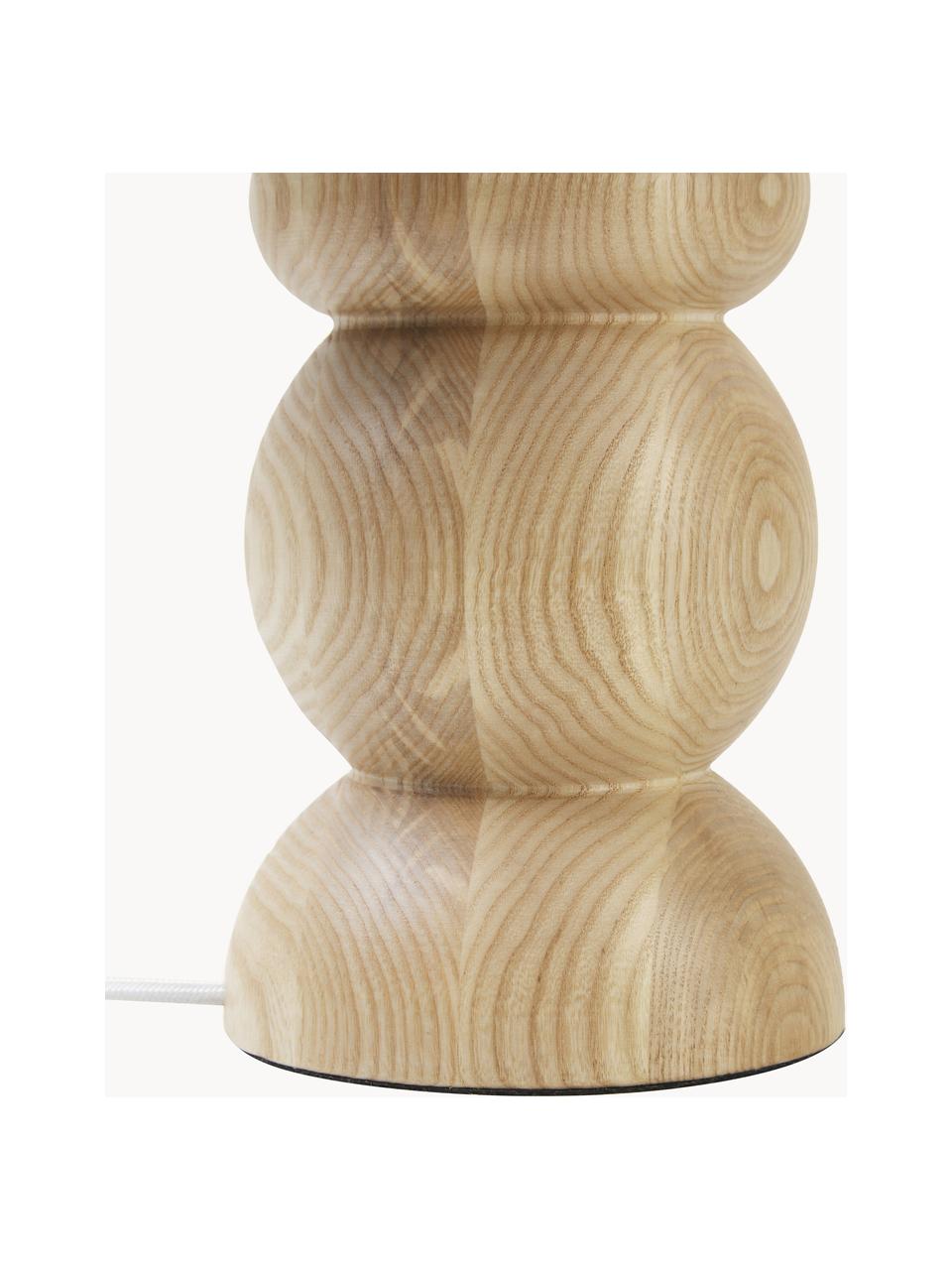 Lampada da tavolo in legno di frassino chiaro Sascha, Base della lampada: legno di frassino certifi, Paralume: tessuto in look lino, Legno di frassino, bianco, Ø 24 x Alt. 34 cm