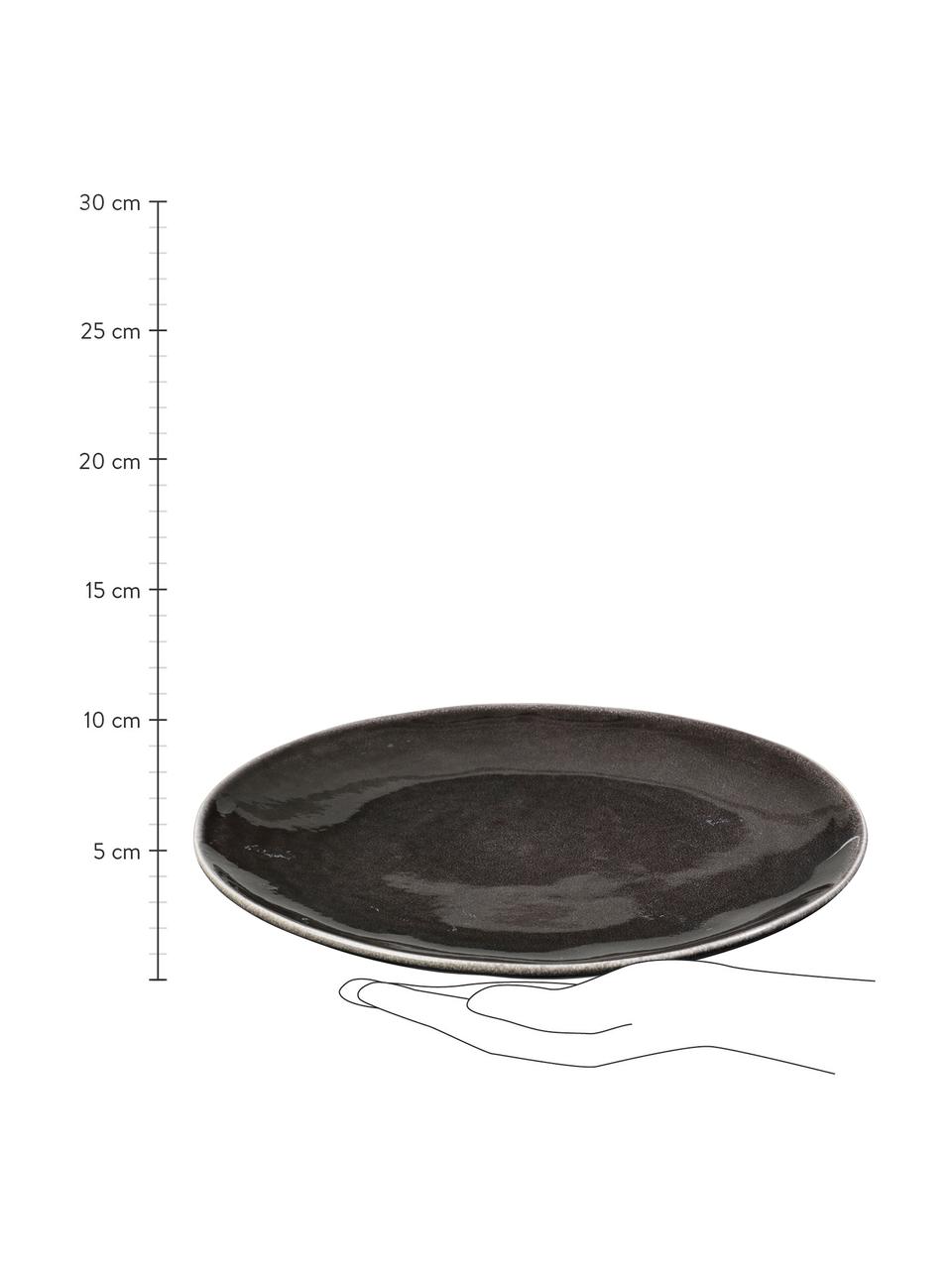 Assiettes plates artisanales Nordic Coal, 4 pièces, Grès cérame, Brun-gris, Ø 26 cm