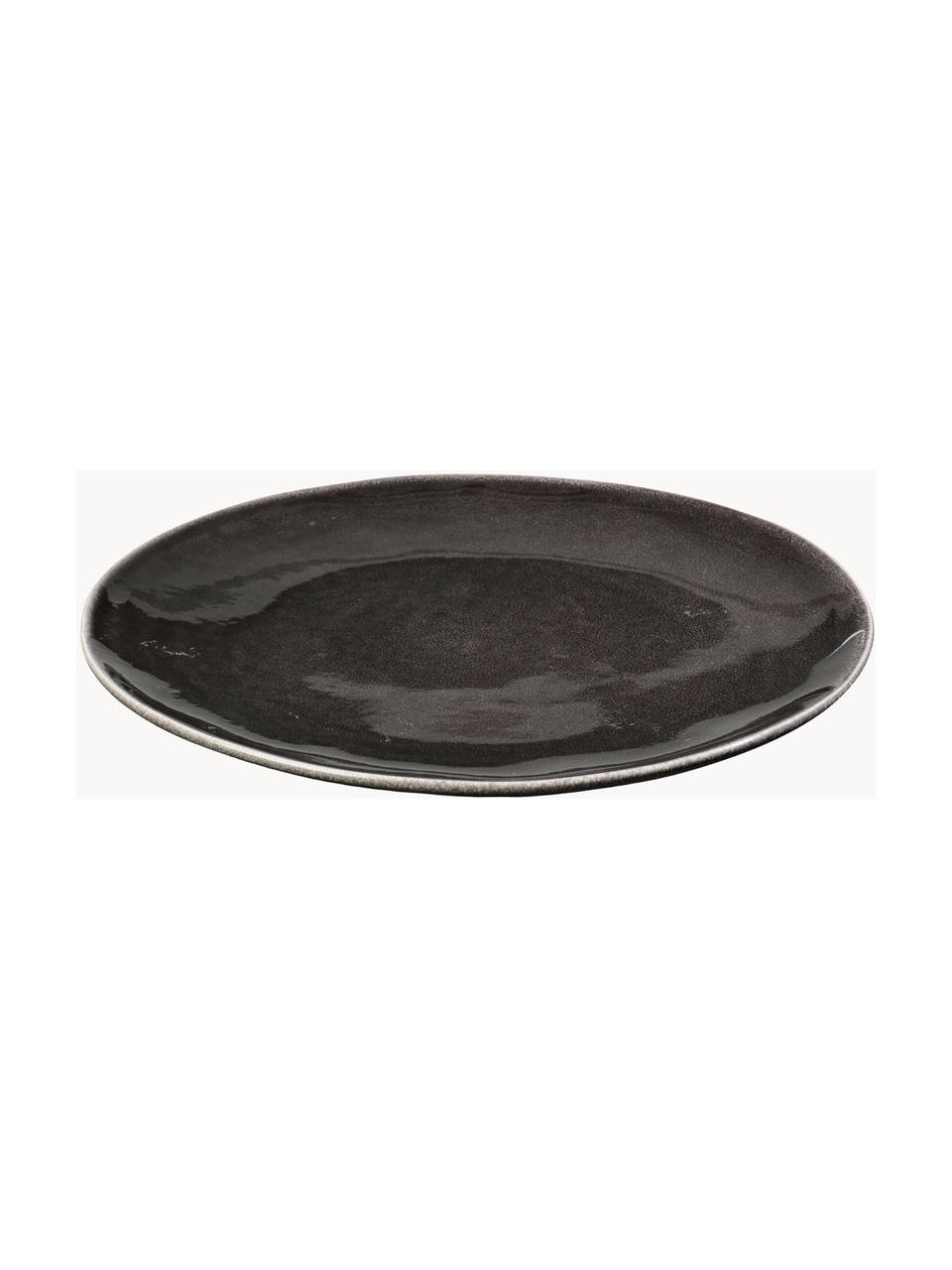 Ručne vyrobený plytký tanier Nordic Coal, 4 ks, Kamenina, Čierna, strakatá, Ø 26 cm