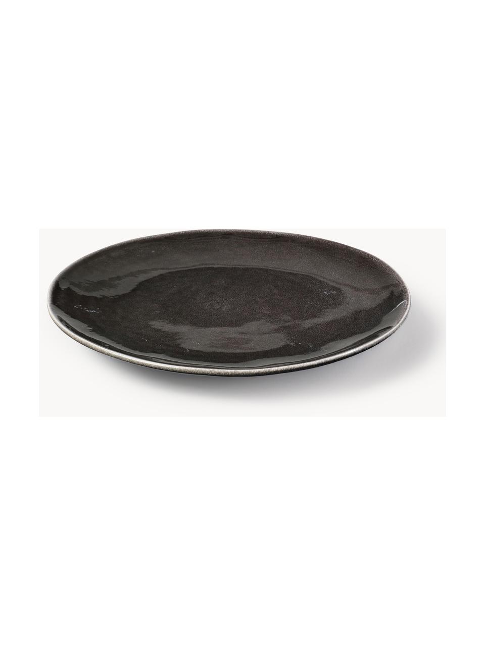 Handgemachte Speiseteller Nordic Coal, 4 Stück, Steingut, Schwarz, gesprenkelt, Ø 26 cm