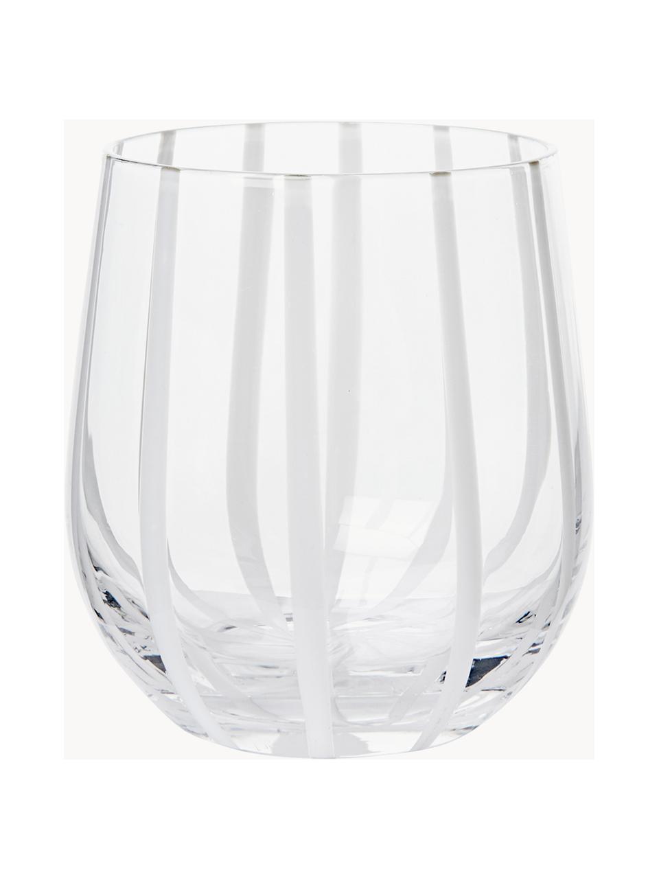 Szklanka ze szkła dmuchanego Stripe, Szkło dmuchane, Transparentny, biały, Ø 10 x W 10 cm, 350 ml