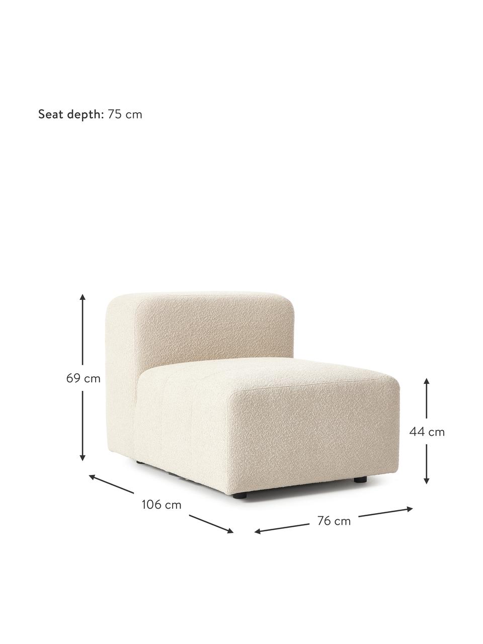 Modulo centrale in bouclè Lena, Rivestimento: bouclé (93% poliestere, 6, Rivestimento: cuscino in schiuma con an, Struttura: legno di pino, compensato, Piedini: plastica, Bouclé beige, Larg. 76 x Prof. 106 cm