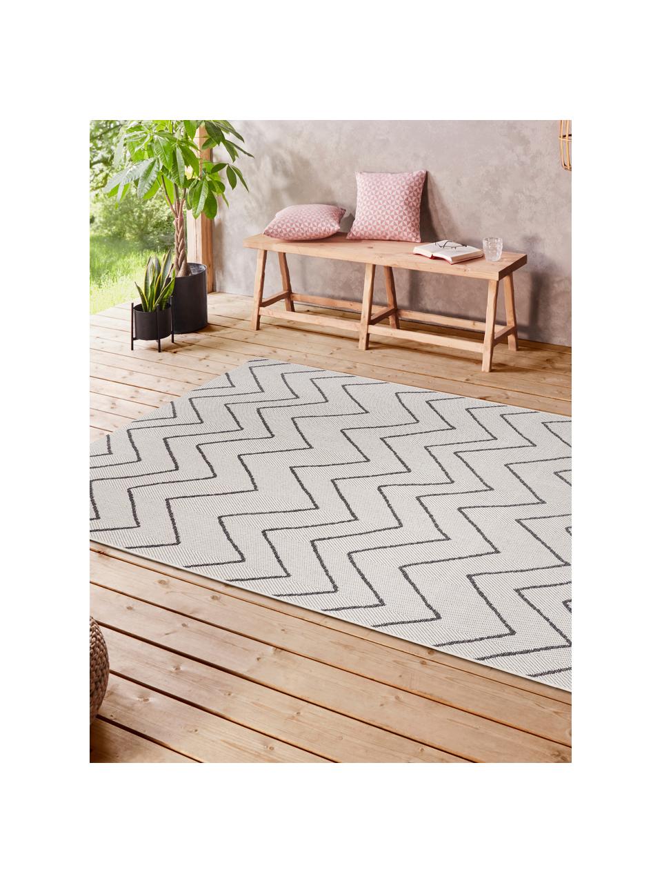 In- & outdoor vloerkleed Waves met zigzagpatroon, 100% polypropyleen, Crèmewit, B 120 x L 170 cm (maat S)