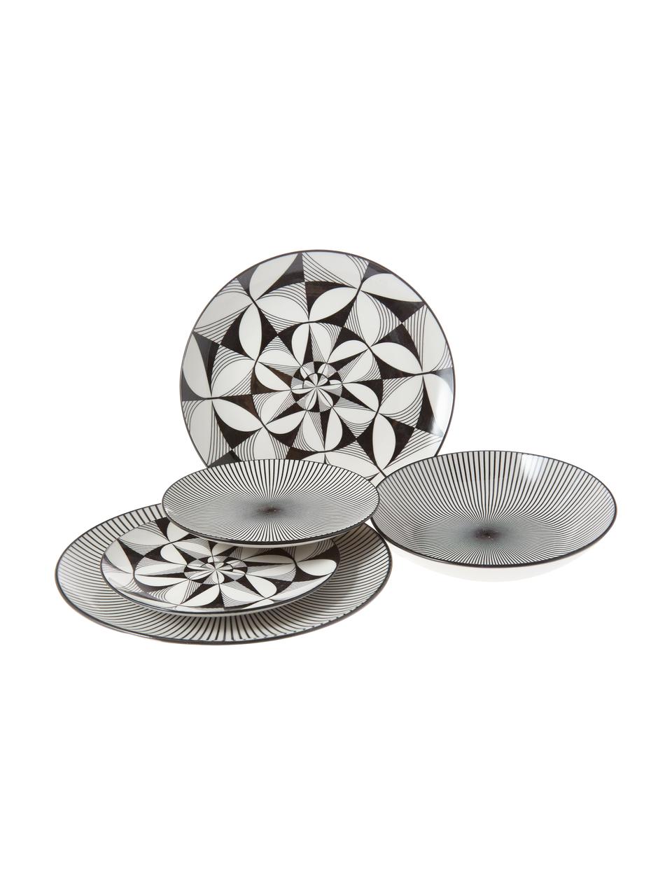 Service de table porcelaine noir et blanc Strand, 6 personnes (18 élém.), Porcelaine, Noir, blanc, Lot de différentes tailles