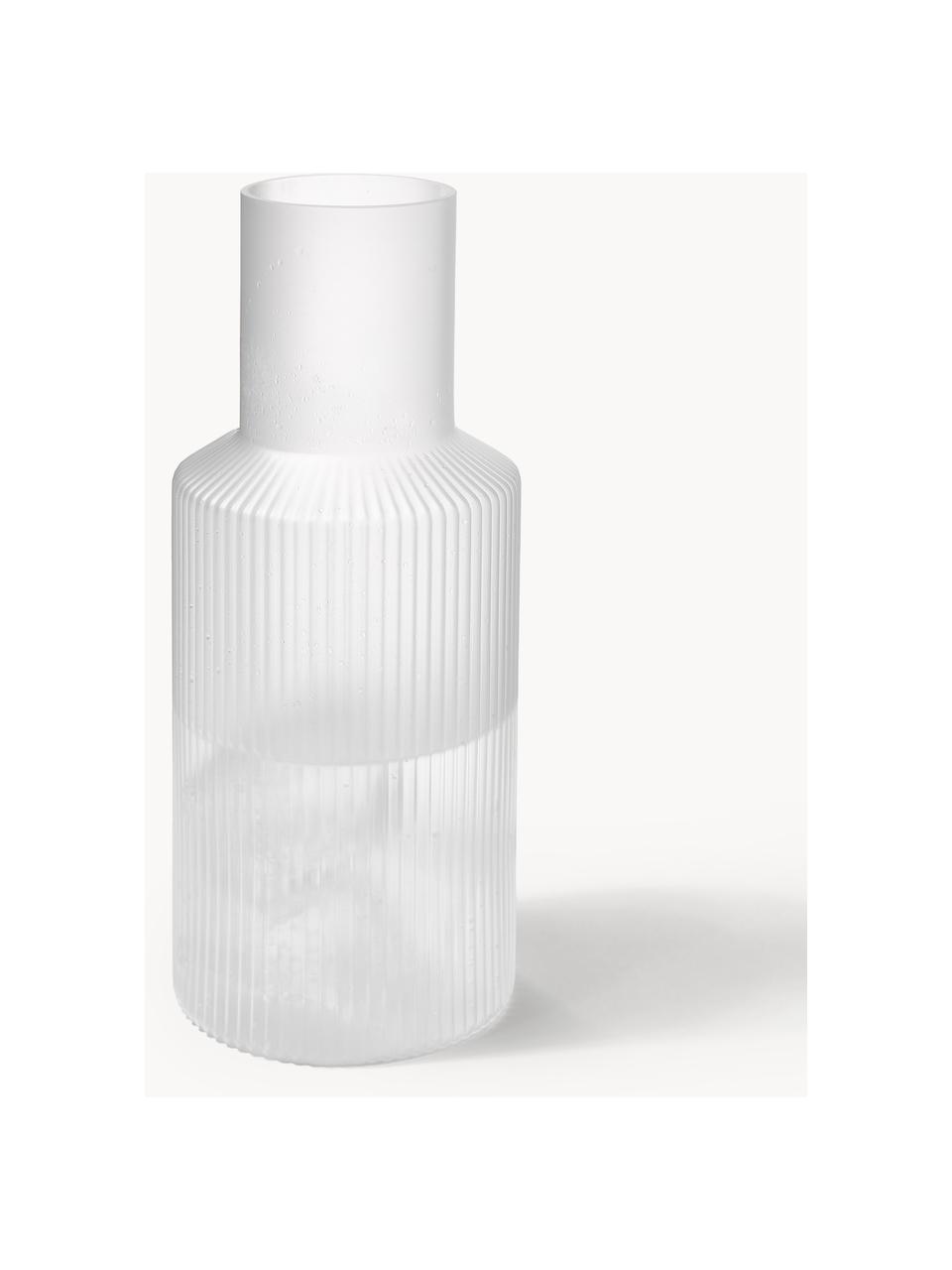 Mundgeblasene kleine Karaffe Ripple mit Wasserglas, 2er-Set, Glas, mundgeblasen, Semi-transparent, matt, Karaffe: 500 ml, Glas: 200 ml