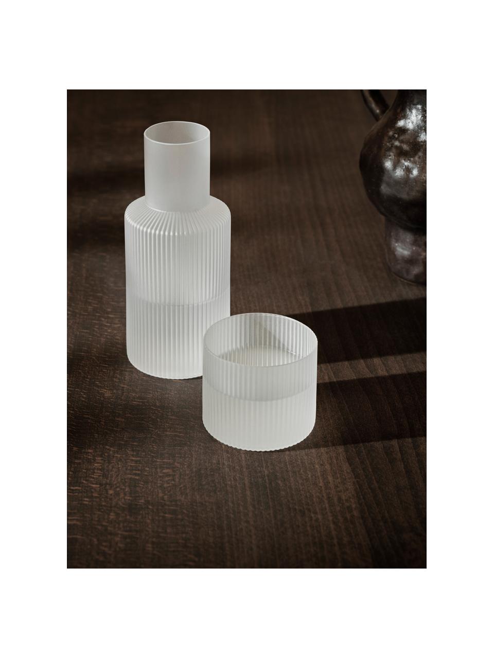 Carafe et verre striés soufflés bouche Ripple, 2 pièces, Verre, soufflé bouche, Translucide, mat, Lot de tailles différentes