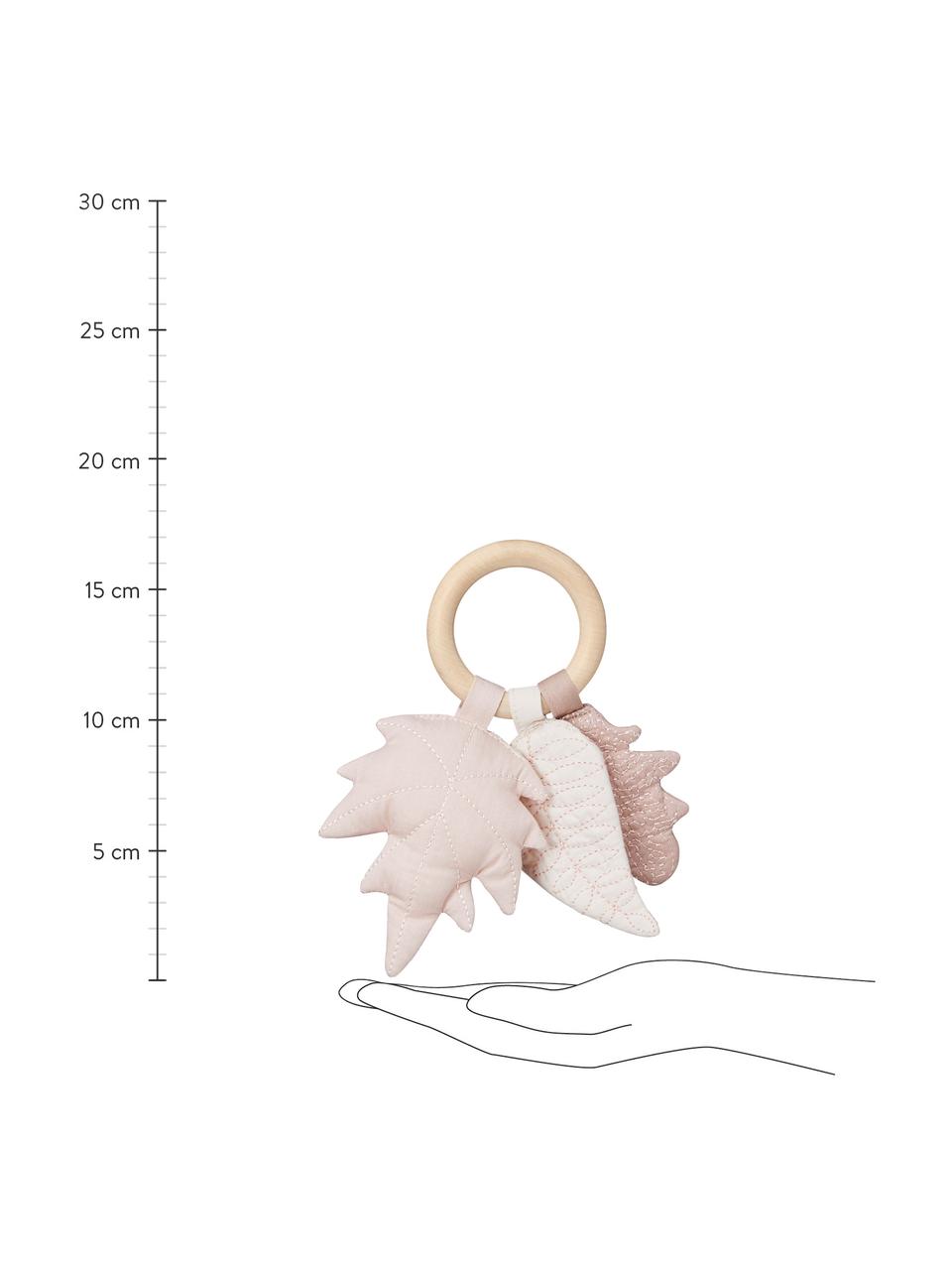 Hochet en coton bio Leaves, Tons roses, larg. 8 x long. 17 cm