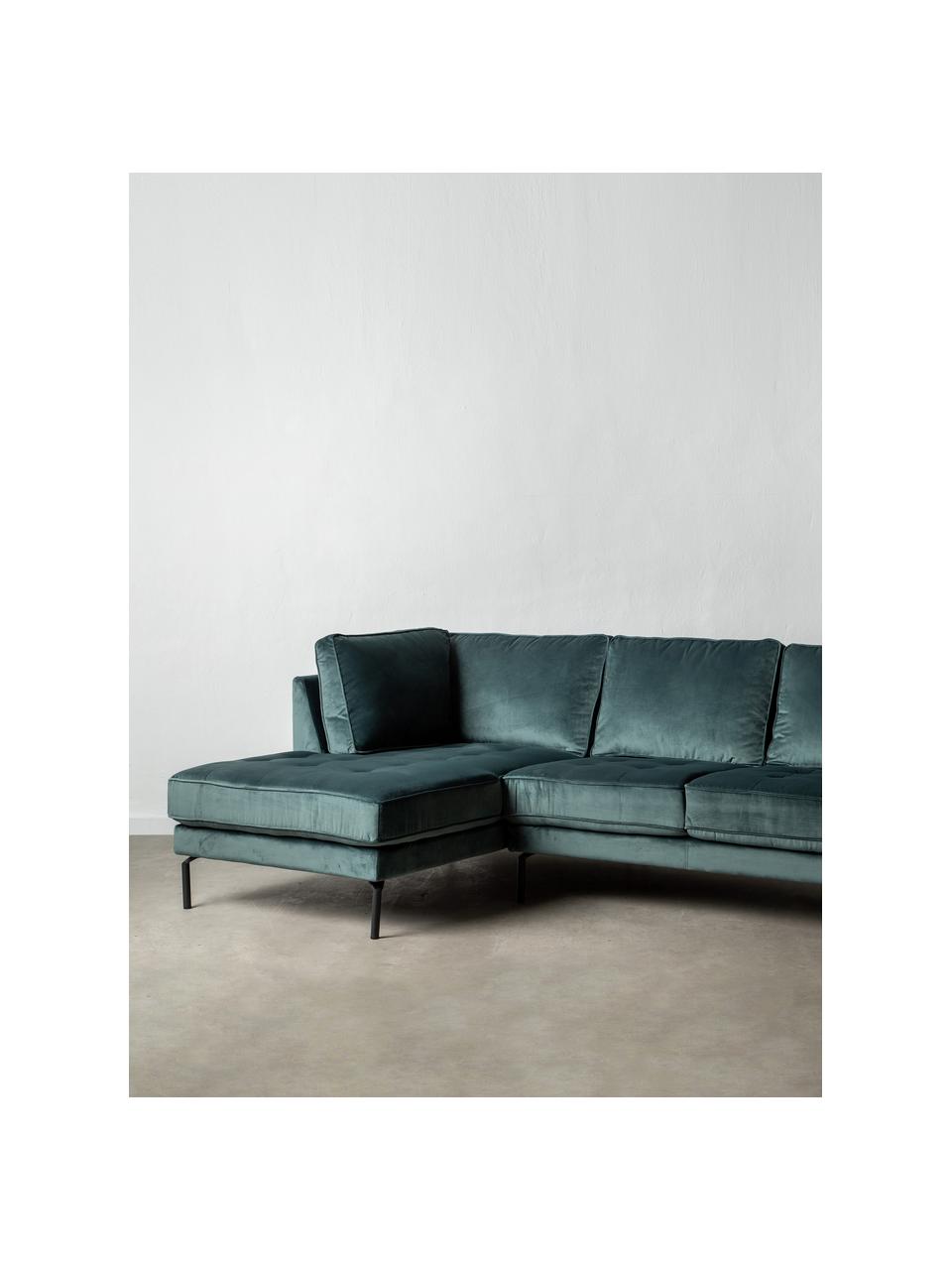 Sofa narożna z aksamitu Gabriela, Tapicerka: aksamit poliestrowy Należ, Nogi: metal lakierowany, Zielony, S 230 x G 148 cm