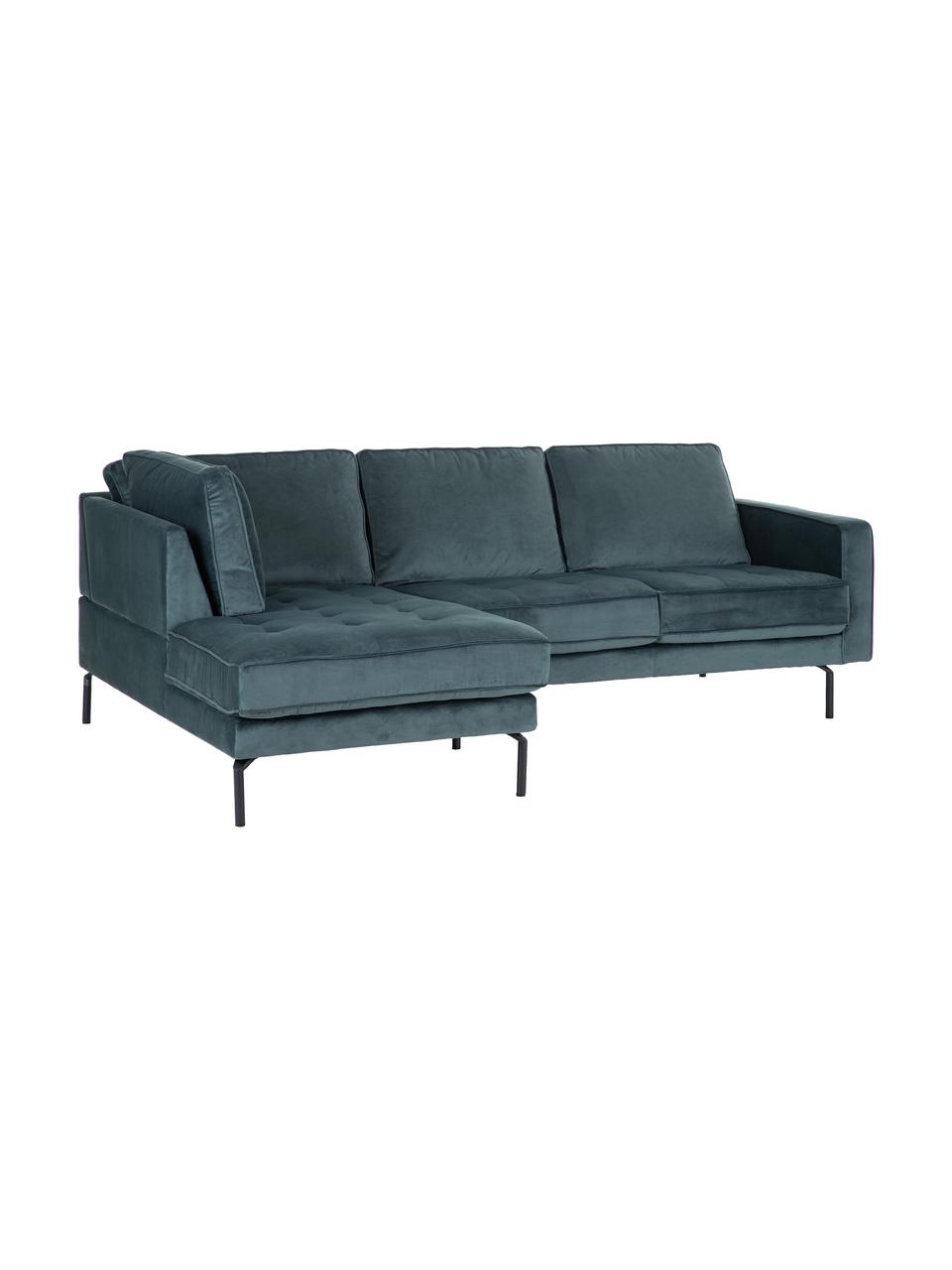 Sofa narożna z aksamitu Gabriela, Tapicerka: aksamit poliestrowy Należ, Nogi: metal lakierowany, Zielony, S 230 x G 148 cm