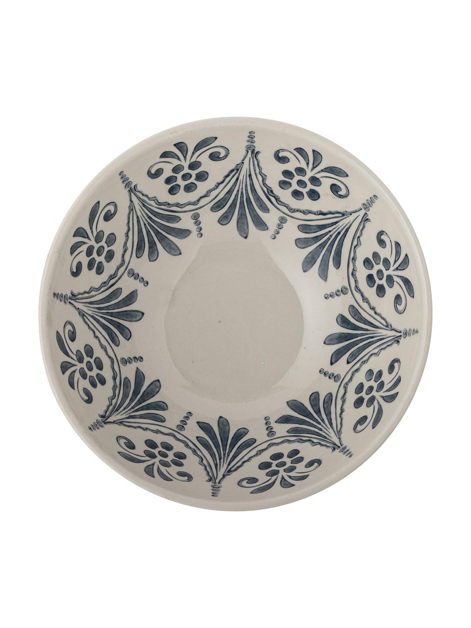 Saladier en grès peint main Heikki, Ø 27 cm, Grès cérame, Blanc, bleu, imprimé, Ø 27 x haut. 11 cm