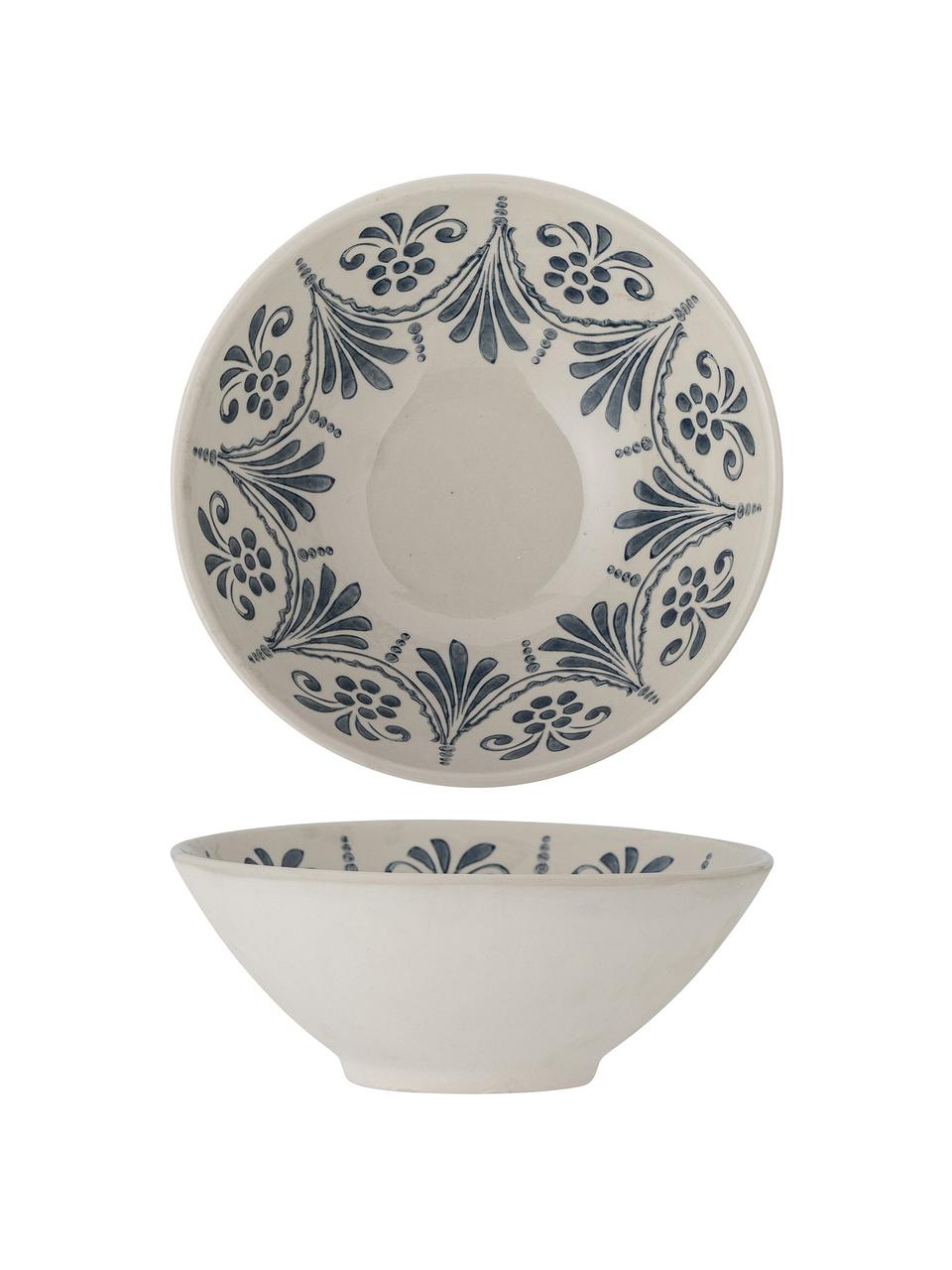 Ensaladera artesanal Heikki, Gres, Blanco con estampado azul, Ø 27 x Al 11 cm