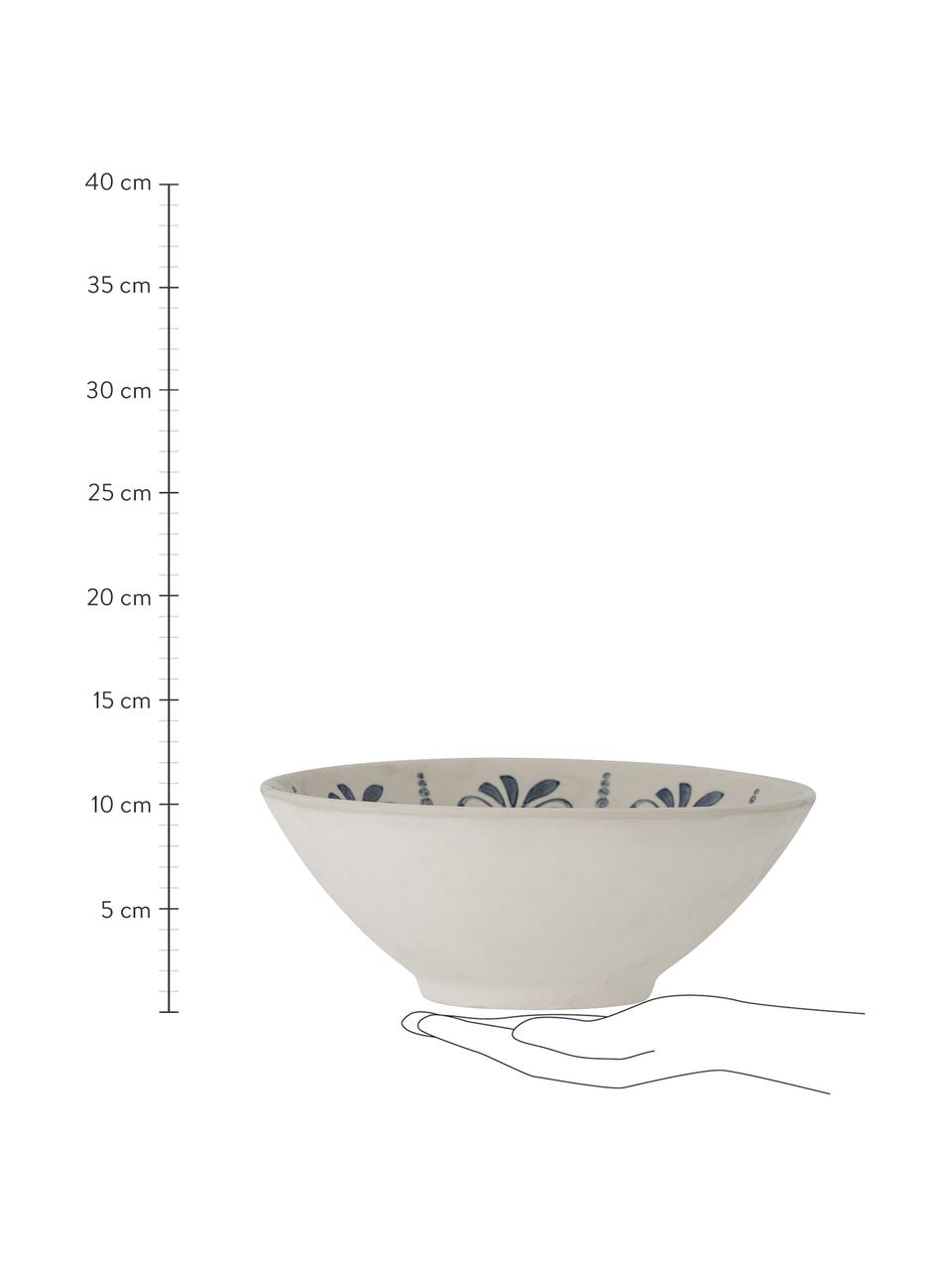 Saladier en grès peint main Heikki, Ø 27 cm, Grès cérame, Blanc, bleu, imprimé, Ø 27 x haut. 11 cm