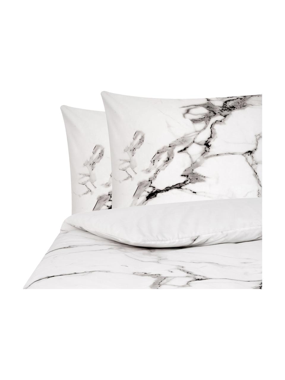 Parure copripiumino reversibile Malin, Grigio chiaro e nero con motivo in marmo, 155 x 200 cm + 1 federa 50 x 80 cm