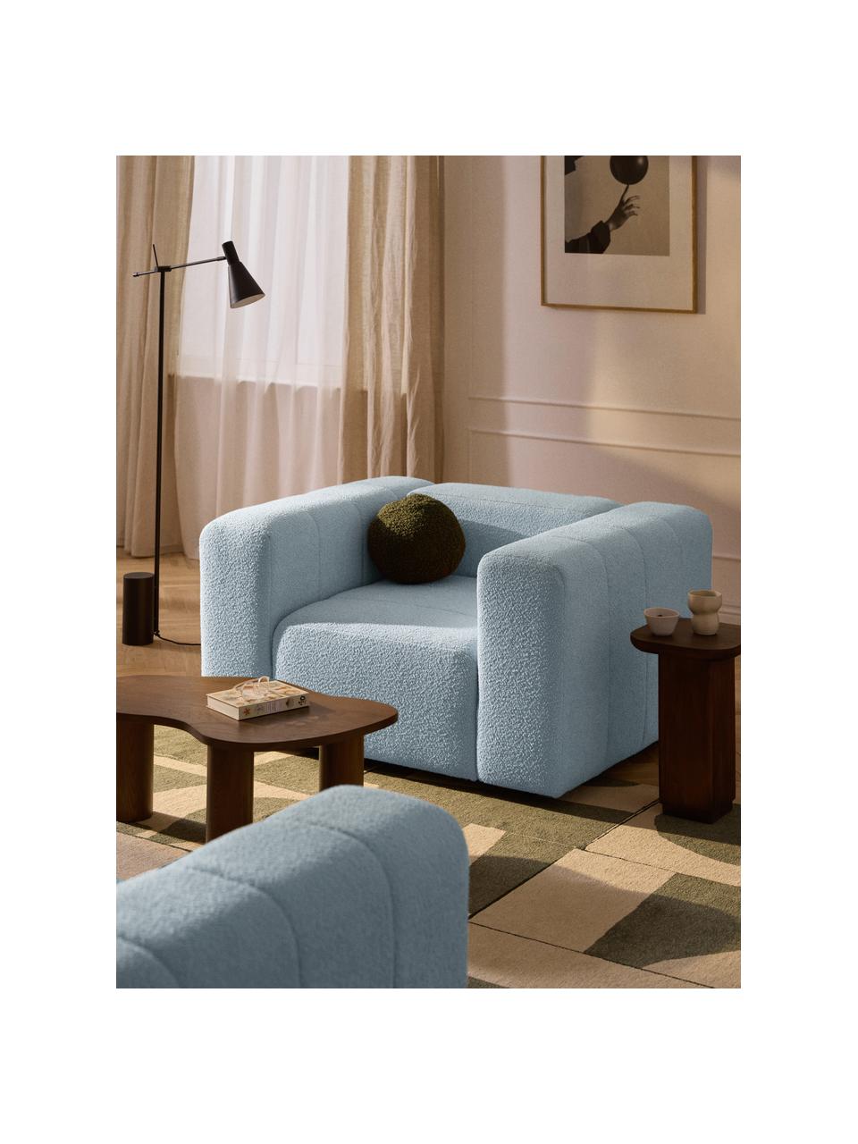 Fauteuil lounge en bouclette Lena, Bouclette bleu ciel, larg. 133 x prof. 106 cm