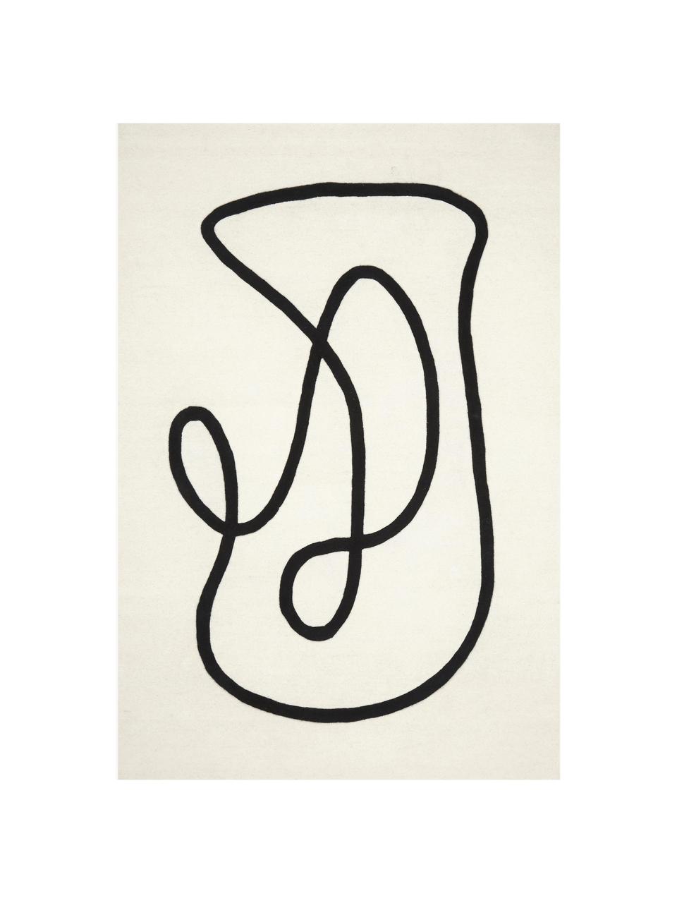 Handgetuft wollen vloerkleed Line met One Line tekening, Onderzijde: 100% katoen Bij wollen vl, Crèmewit, B 200 x L 300 cm (maat L)