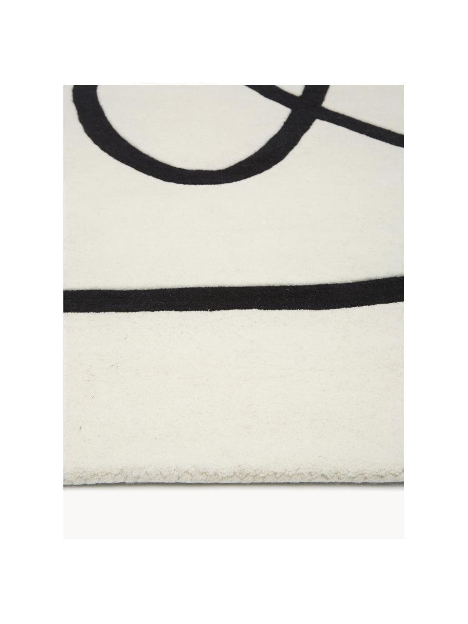 Ručně všívaný vlněný koberec s kresbou One Line, Krémově bílá, Š 200 cm, D 300 cm (velikost L)