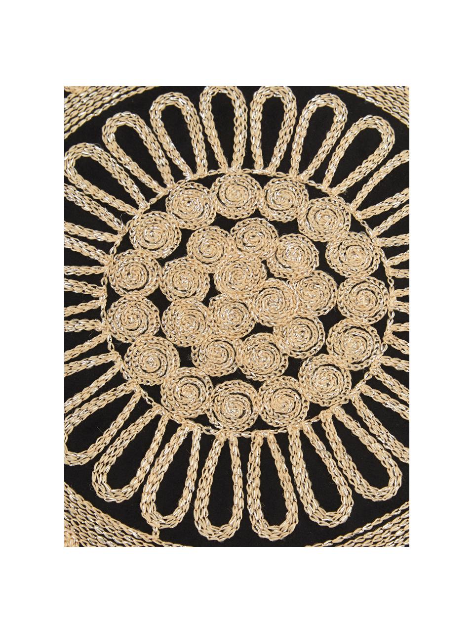 Schwarzes Kissen Tina mit goldener Stickerei, mit Inlett, 80% Baumwolle, 20% Polyester, Schwarz, Beige, 45 x 45 cm