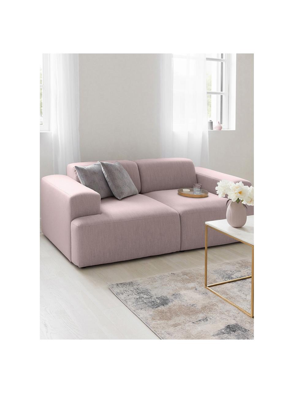 Sofa Melva (2-osobowa), Tapicerka: 100% poliester Dzięki tka, Stelaż: lite drewno sosnowe, cert, Nogi: tworzywo sztuczne, Bladoróżowa tkanina, S 198 x G 101 cm