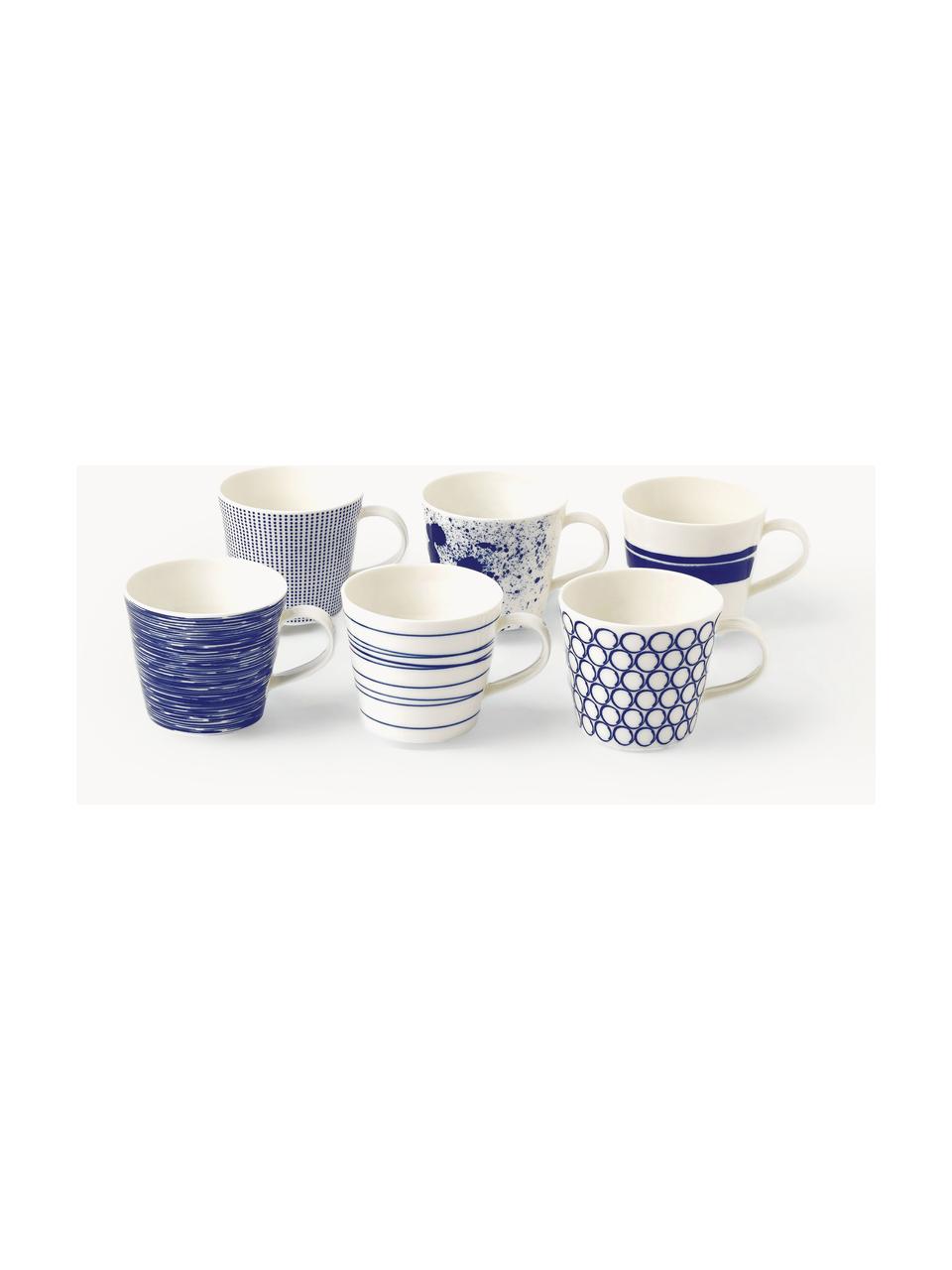 Súprava šálok z porcelánu Pacific Blue, 6 dielov, Porcelán, Biela, tmavomodrá, Ø 9 x V 8 cm, 280 ml