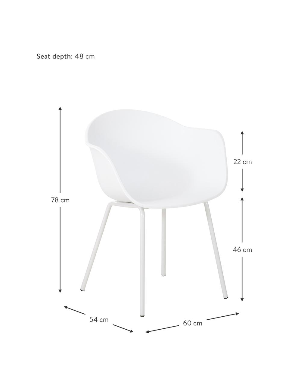Krzesło z podłokietnikami z tworzywa sztucznego z metalowymi nogami Claire, Nogi: metal malowany proszkowo, Biały, S 60 x G 54 cm