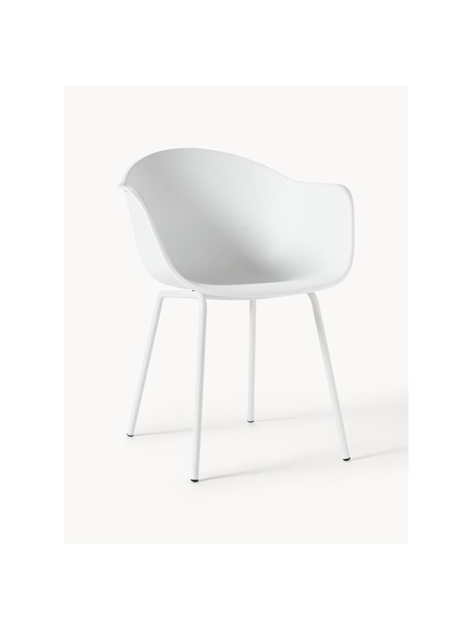 Krzesło z podłokietnikami z tworzywa sztucznego z metalowymi nogami Claire, Nogi: metal malowany proszkowo, Biały, S 60 x G 54 cm