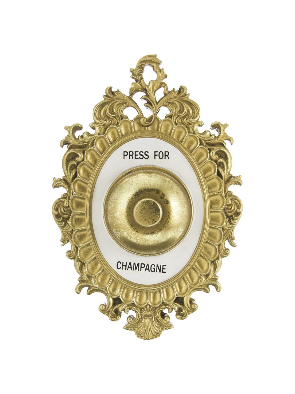 Nástěnná dekorace Bell Press for Champagne, Zlatá, bílá, černá, Š 14 cm, V 23 cm