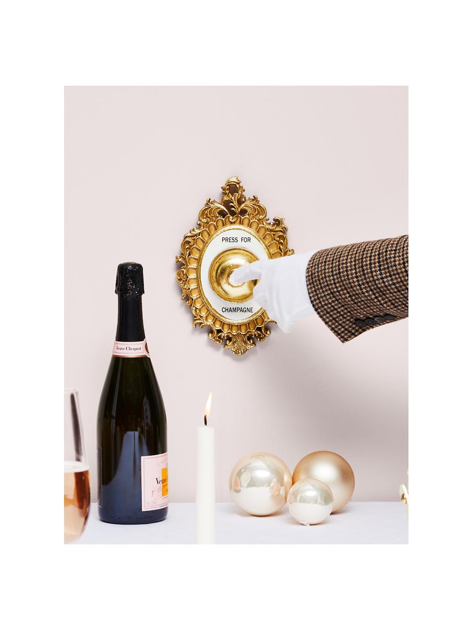 Dekoracja ścienna Press for Champagne, Odcienie złotego, biały, czarny, S 14 x W 23 cm