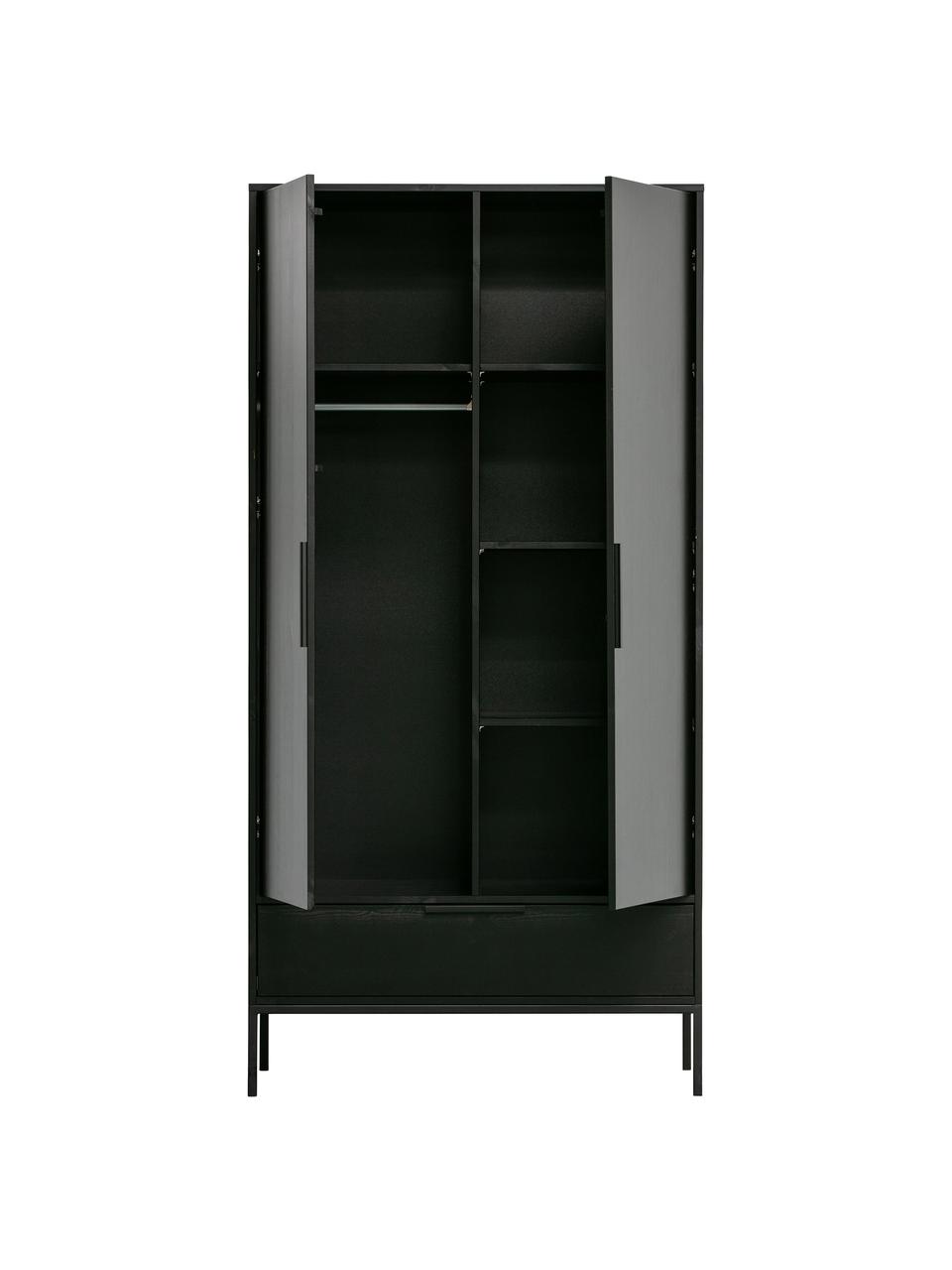 Armoire 2 portes Adam, Bois de pin, noir laqué, larg. 100 x haut. 200 cm