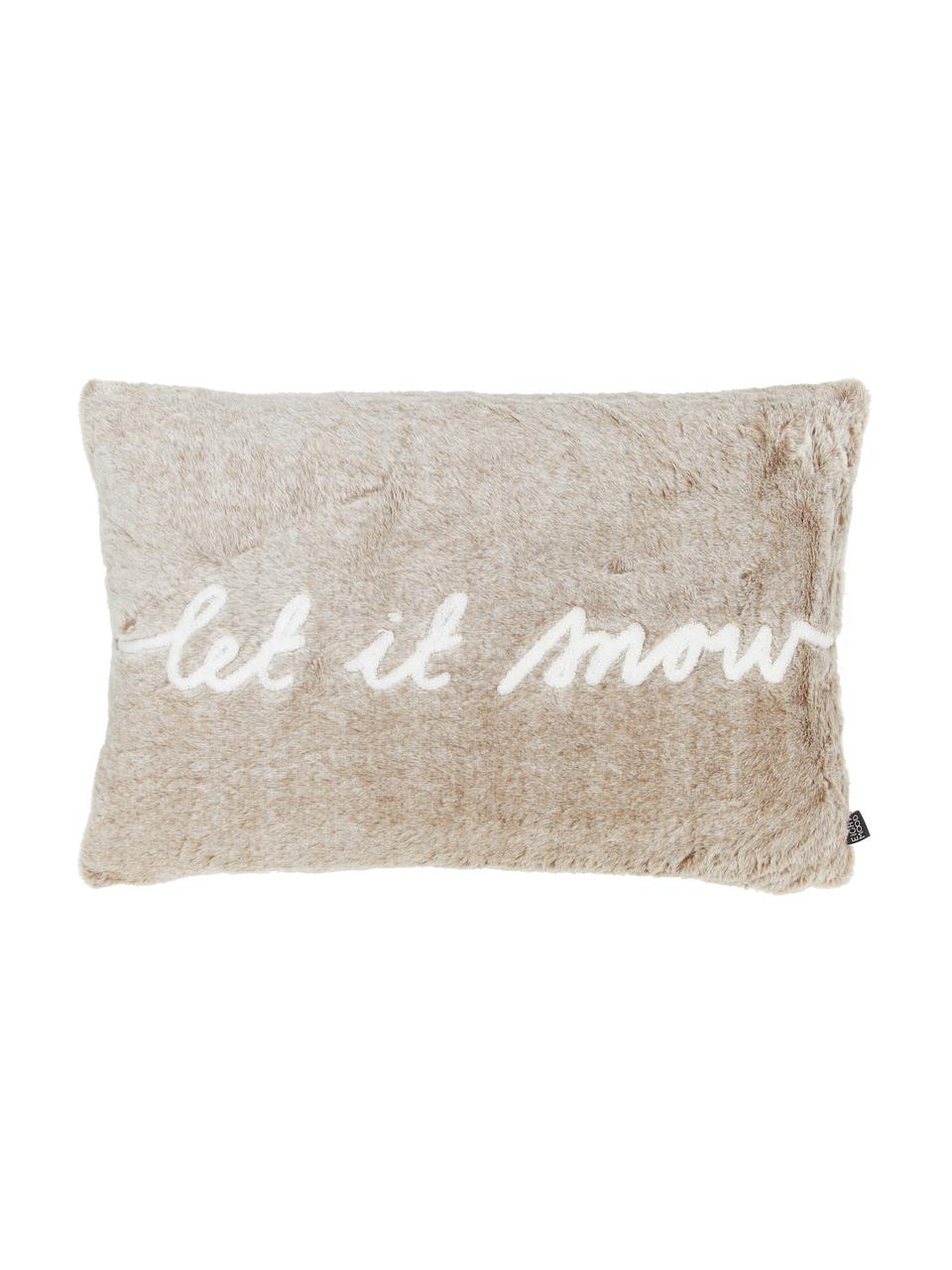 Housse de coussin rectangulaire duveteuse Snow, Beige, mat, blanc, larg. 40 x long. 60 cm