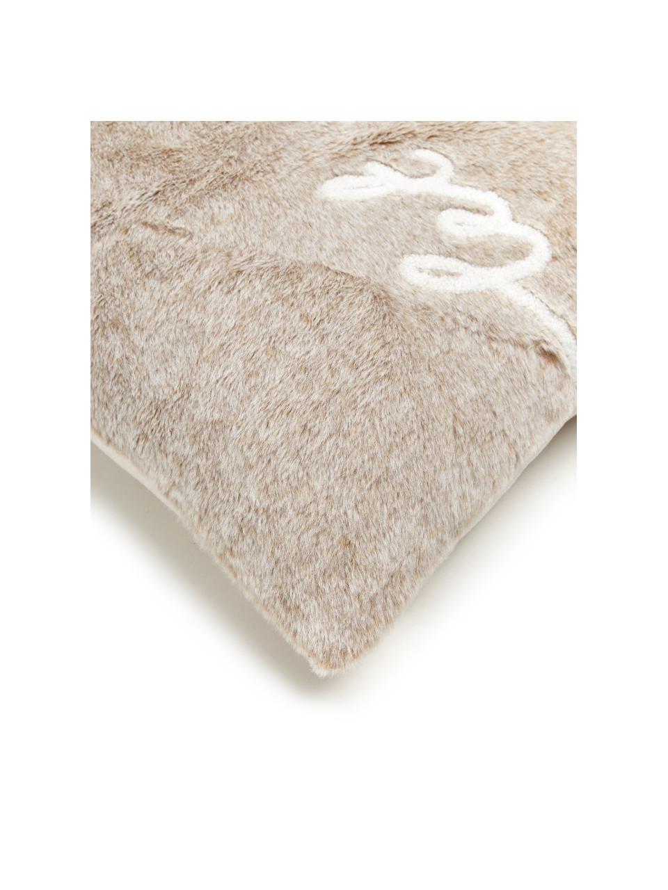 Flauschige Kunstfell-Kissenhülle Snow in Beige, Vorderseite: 100% Polyester, Rückseite: 100% Polyestersamt, Beige, Weiß, B 40 x L 60 cm