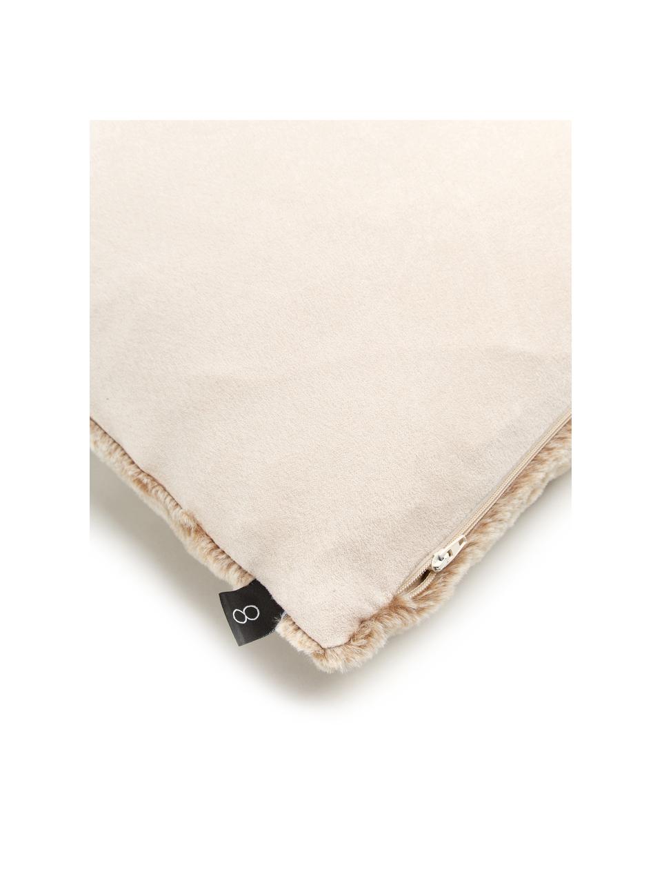 Housse de coussin rectangulaire duveteuse Snow, Beige, mat, blanc, larg. 40 x long. 60 cm