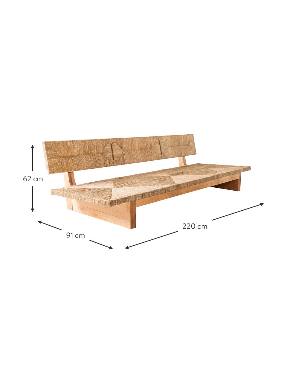 Loungebank Porch (3-zits) uit lampacanay vlechtwerk, Frame: eikenhout, Eikenhout, B 220 x D 91 cm