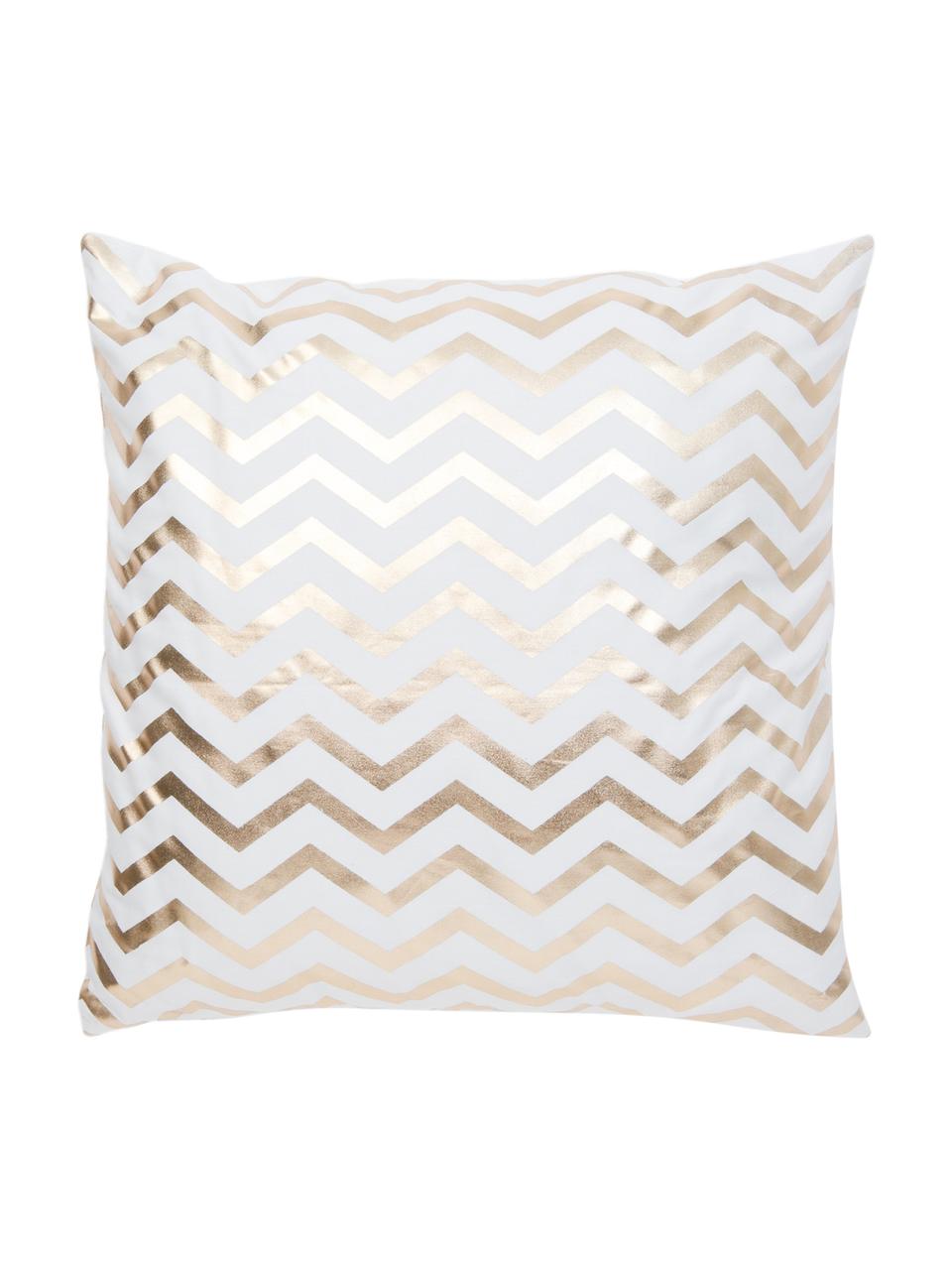 Federa reversibile Chevron, Cotone, Bianco, dorato, Larg. 50 x Lung. 50 cm