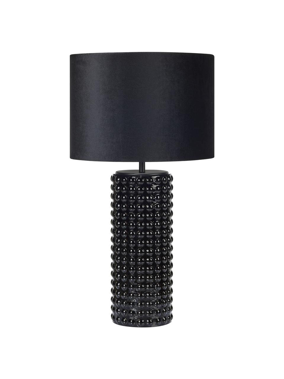 Große Tischlampe Proud aus Glas, Lampenschirm: Samt, Lampenfuß: Glas, Schwarz, Ø 34 cm