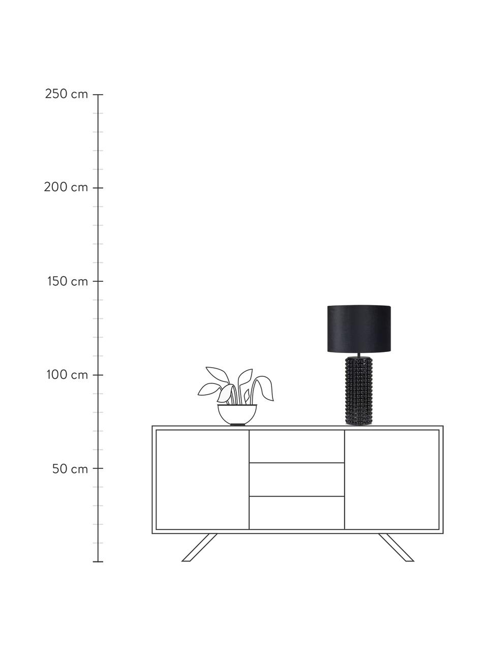 Lámpara de mesa grande de vidrio Proud, Pantalla: terciopelo, Cable: cubierto en tela, Negro, Ø 34 cm