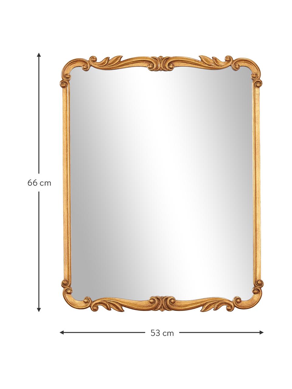 Specchio barocco rettangolare da parete Francesca, Cornice: pannello di fibra a media, Retro: pannello di fibra a media, Superficie dello specchio: lastra di vetro, Dorato, Larg. 53 x Alt. 66 cm