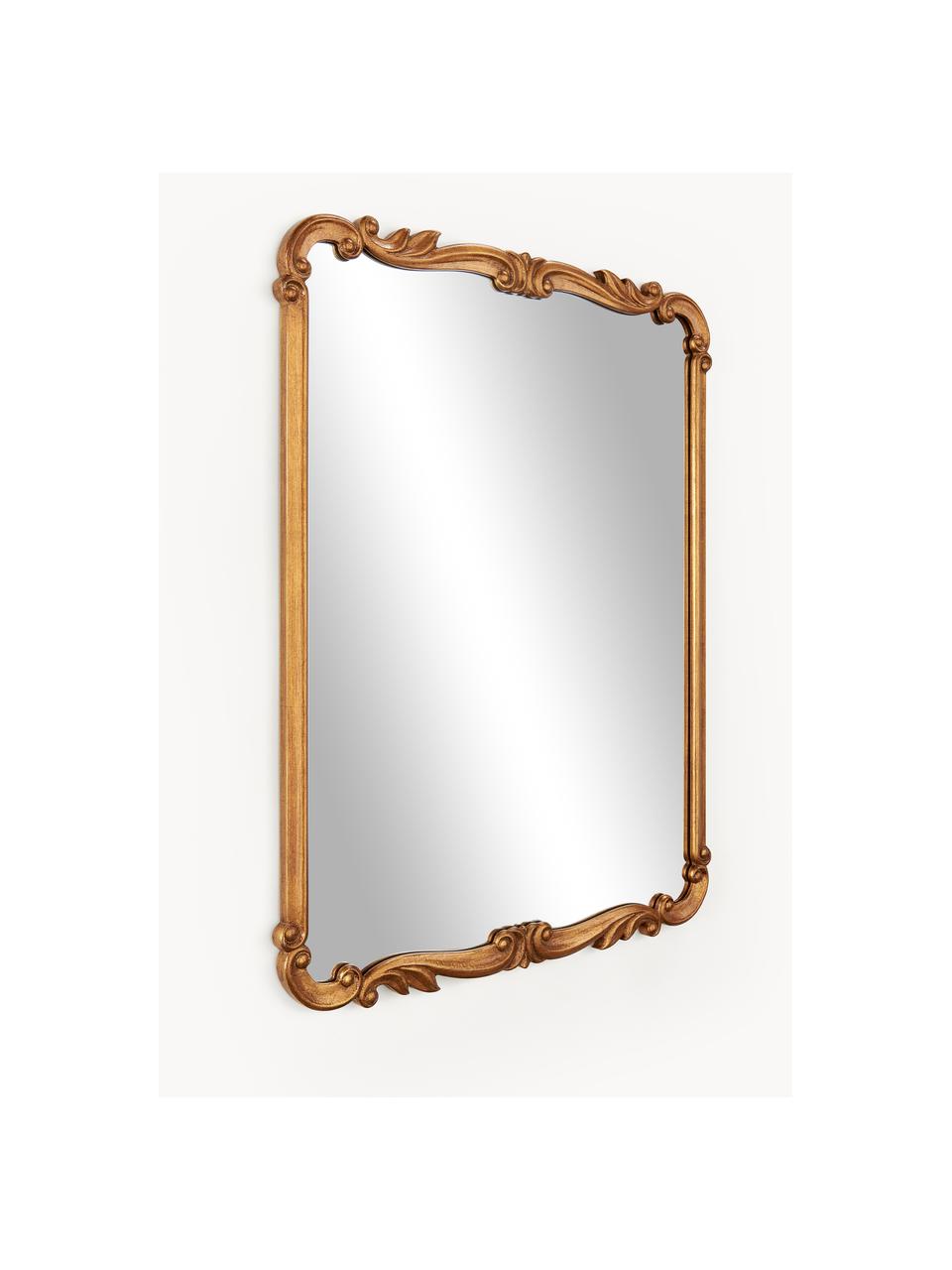 Specchio barocco rettangolare da parete Francesca, Cornice: pannello di fibra a media, Retro: pannello di fibra a media, Superficie dello specchio: lastra di vetro, Dorato, Larg. 53 x Alt. 66 cm