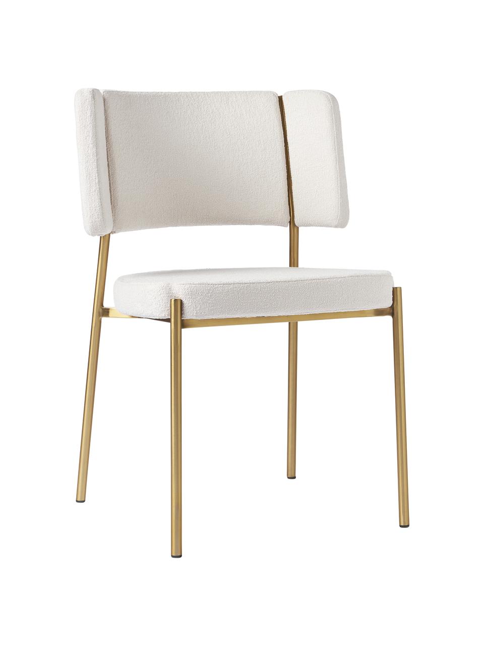 Chaises en tissu bouclé rembourrées Samantha, 2 pièces, Blanc cassé, couleur dorée, larg. 55 x prof. 55 cm