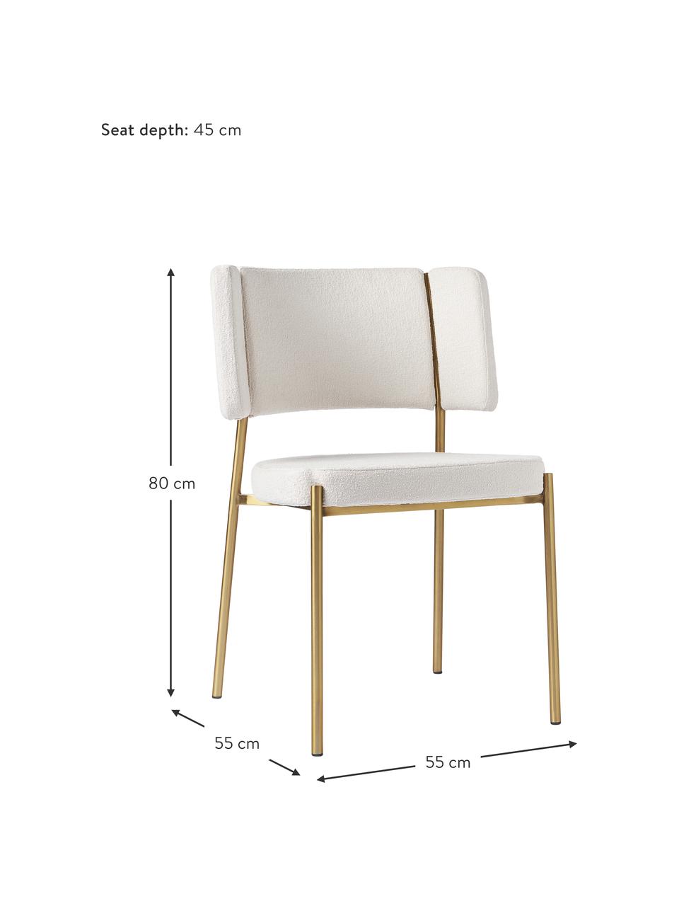 Chaises en tissu bouclé rembourrées Samantha, 2 pièces, Blanc cassé, couleur dorée, larg. 55 x prof. 55 cm