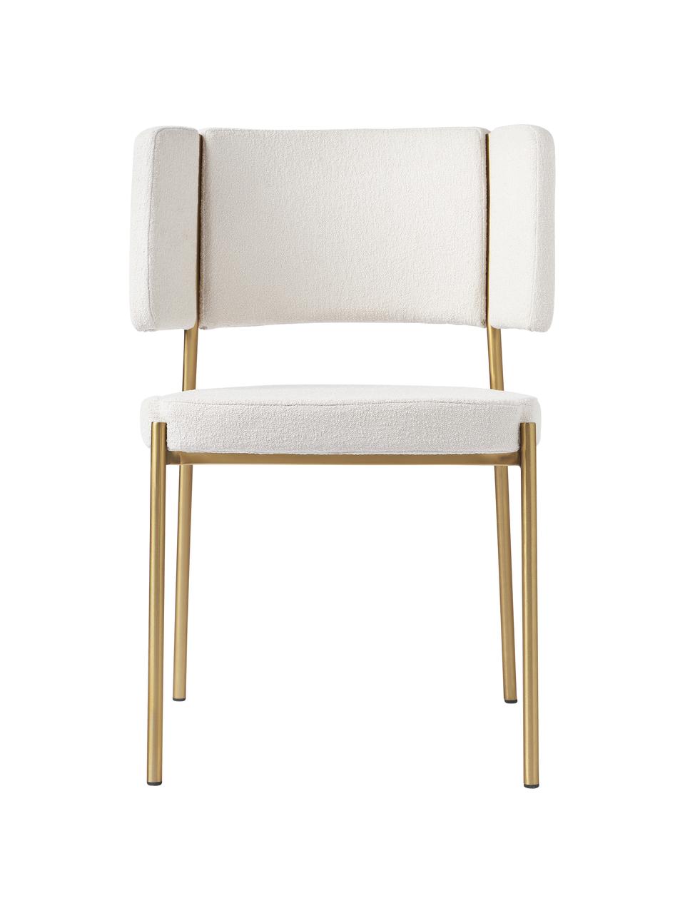 Set de sillas tapaizadas en tejido bouclé Samantha, 2 uds., Tapizado: tejido bouclé (100% polié, Patas: metal recubierto, Bouclé Off White, dorado, An 55 x F 55 cm