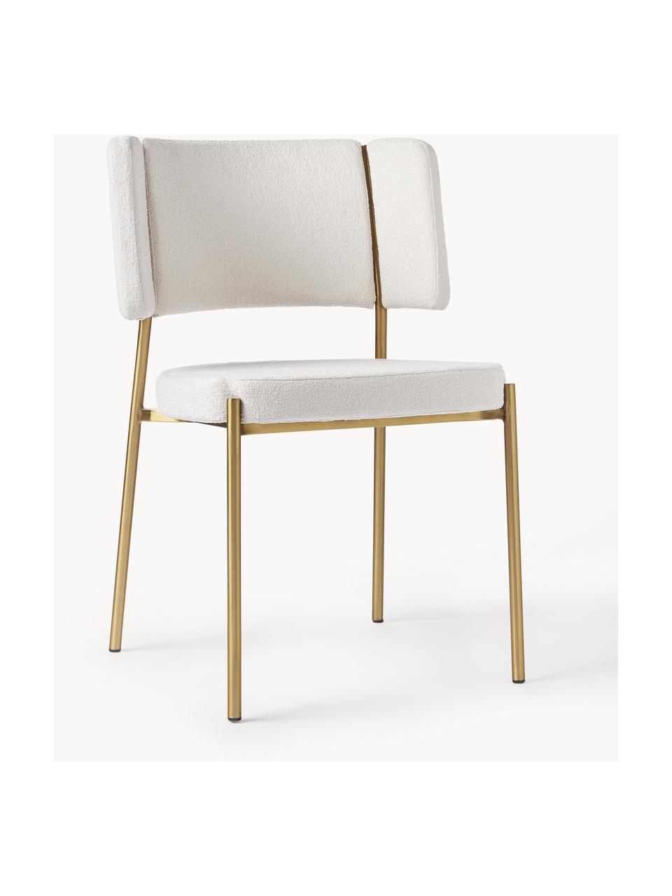 Krzesło tapicerowane Bouclé Samantha, 2 szt., Tapicerka: Bouclé (100% poliester) D, Nogi: metal malowany proszkowo, Złamana biel Bouclé, odcienie złotego, S 55 x G 55 cm