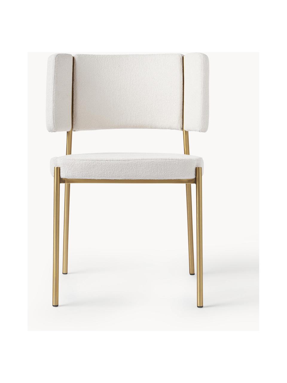 Bouclé gestoffeerde stoelen Samantha, 2 stuks, Bekleding: bouclé (100 % polyester) , Poten: metaal, gecoat, Bouclé Off White, goudkleurig, B 55 x H 55 cm