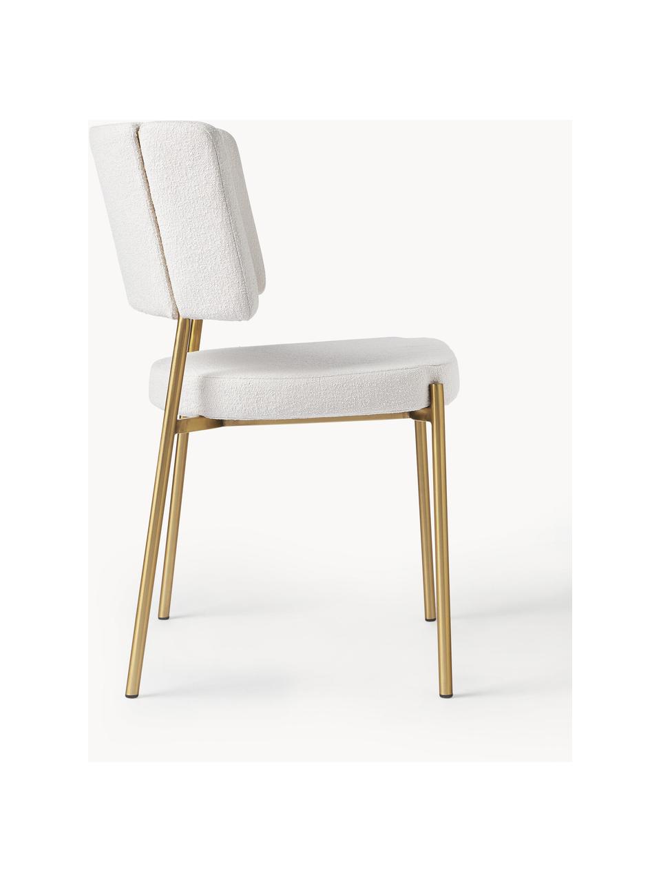 Bouclé gestoffeerde stoelen Samantha, 2 stuks, Bekleding: bouclé (100 % polyester) , Poten: metaal, gecoat, Bouclé Off White, goudkleurig, B 55 x H 55 cm