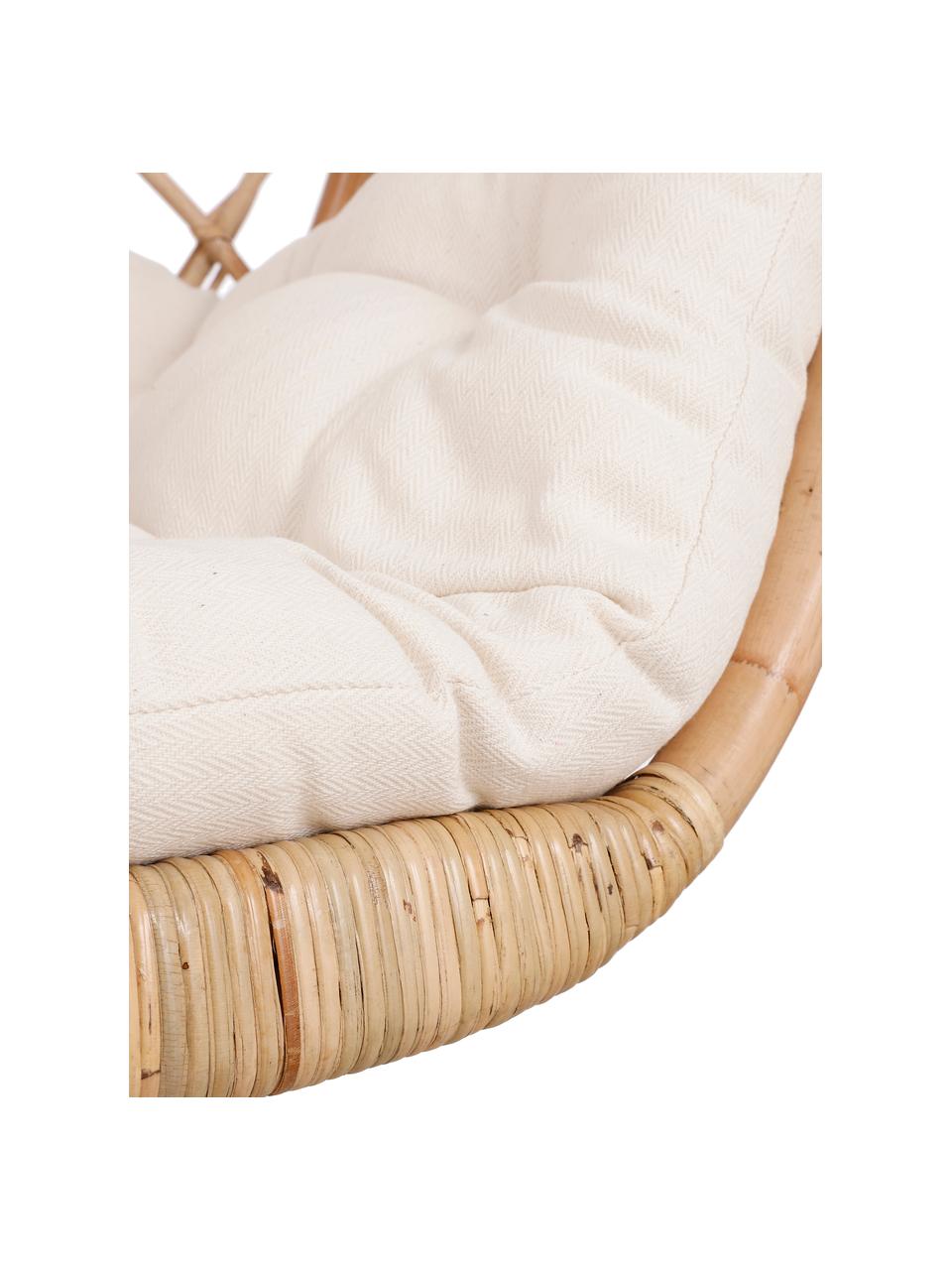 Silla colgante de ratán Siena, con cojín de asiento, Beige, blanco, An 90 x Al 106 cm
