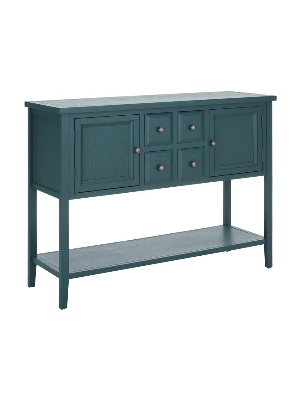 Blauw dressoir Amy in landelijke stijl, Frame: olmenhout, gelakt grenenh, Petrolkleurig, B 116 x H 86 cm