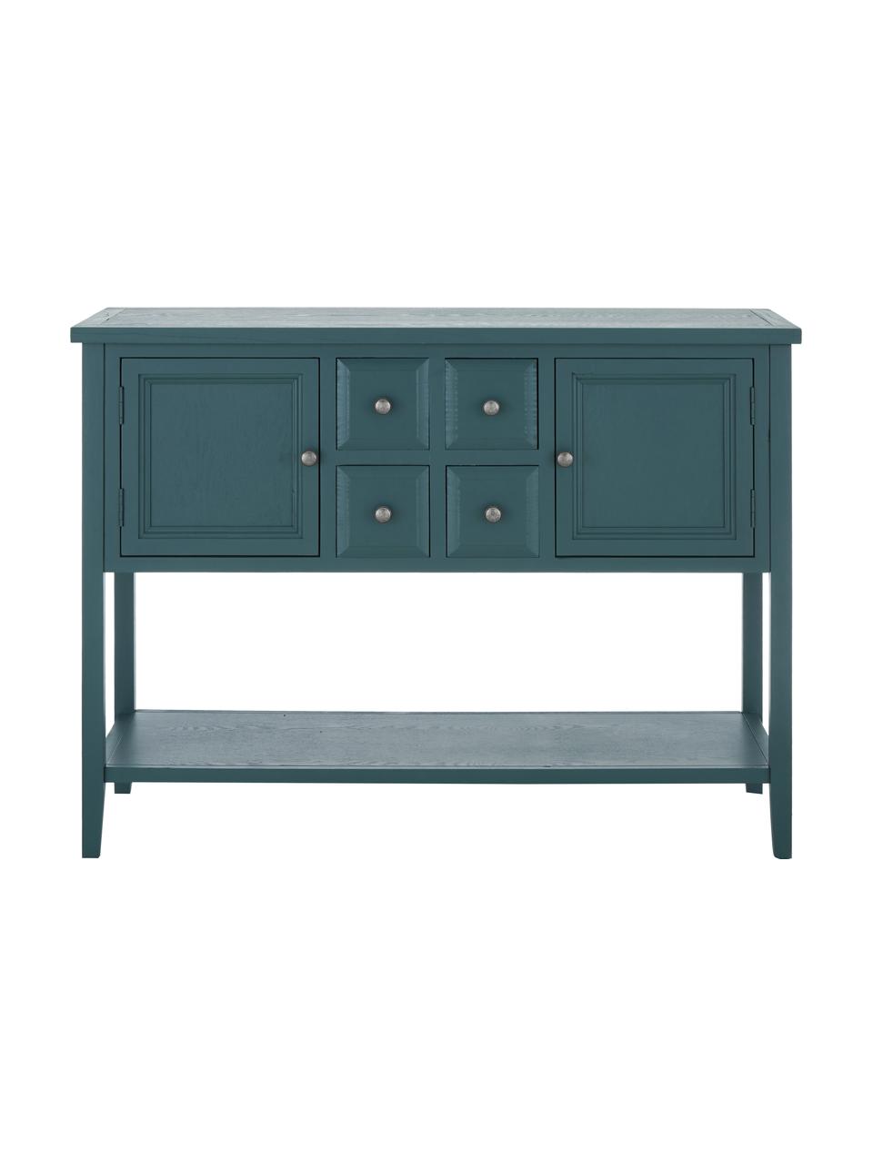 Blaues Sideboard Amy im Landhausstil, Korpus: Ulmenholz, Kiefernholz, l, Griffe und Scharniere: Metall, verzinkt, Petrol, B 116 x H 86 cm