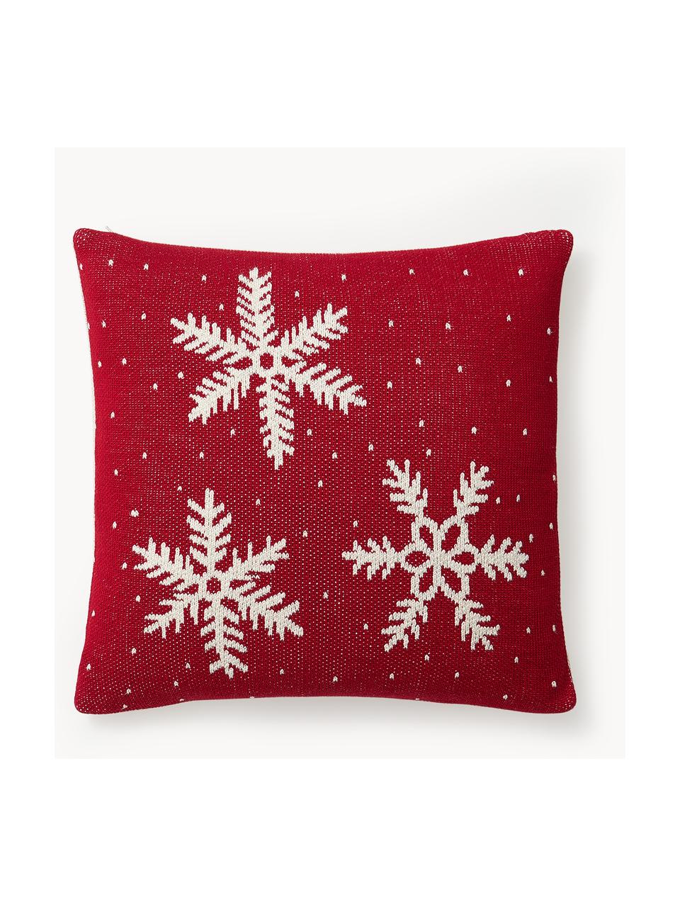 Housse de coussin 45x45 réversible Fanney, 100 % coton, Rouge, blanc crème, larg. 45 x long. 45 cm
