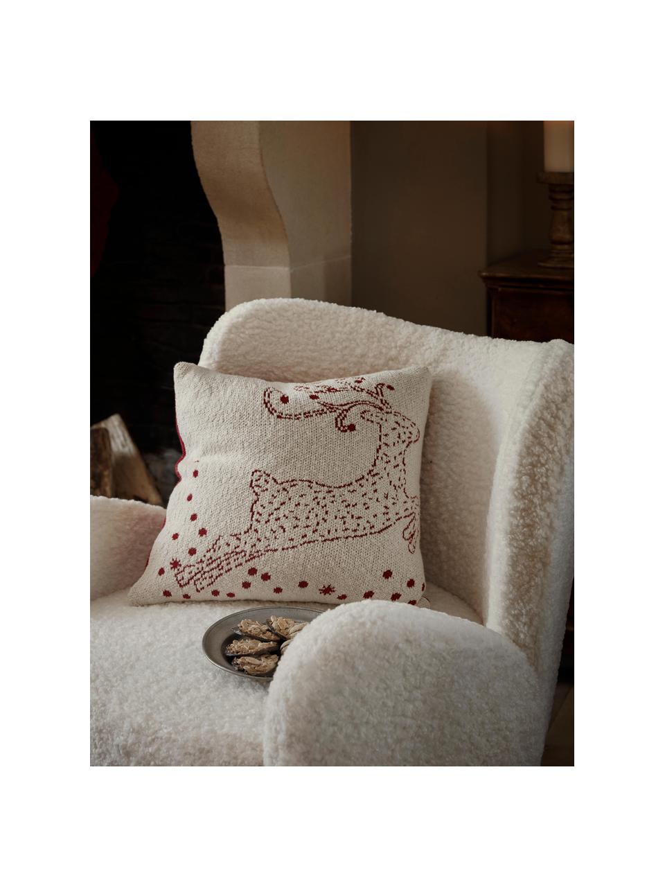 Dwustronna poszewka na poduszkę z dzianiny Fanney, 100% bawełna, Czerwony, kremowobiały, biały, S 45 x D 45 cm