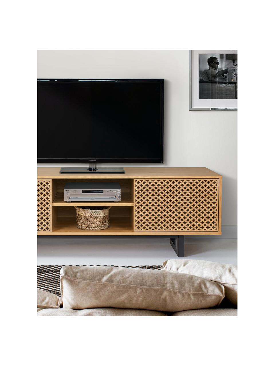 TV skrinka s dubovou dyhou Camden, Dubové drevo, čierna, Š 150 x V 50 cm