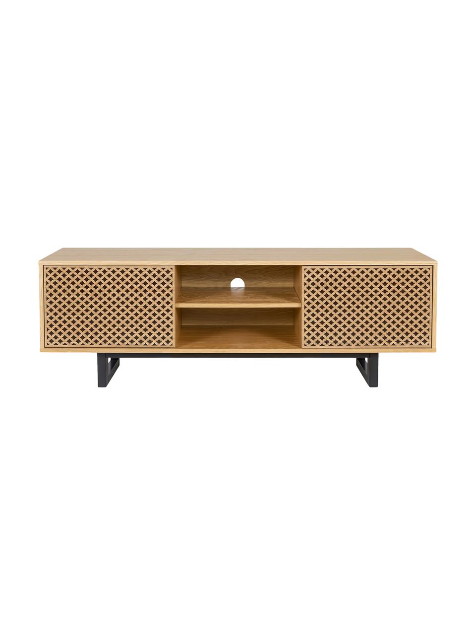 TV stolek s dubovou dýhou Camden, Dubové dřevo, černá, Š 150 cm, V 50 cm